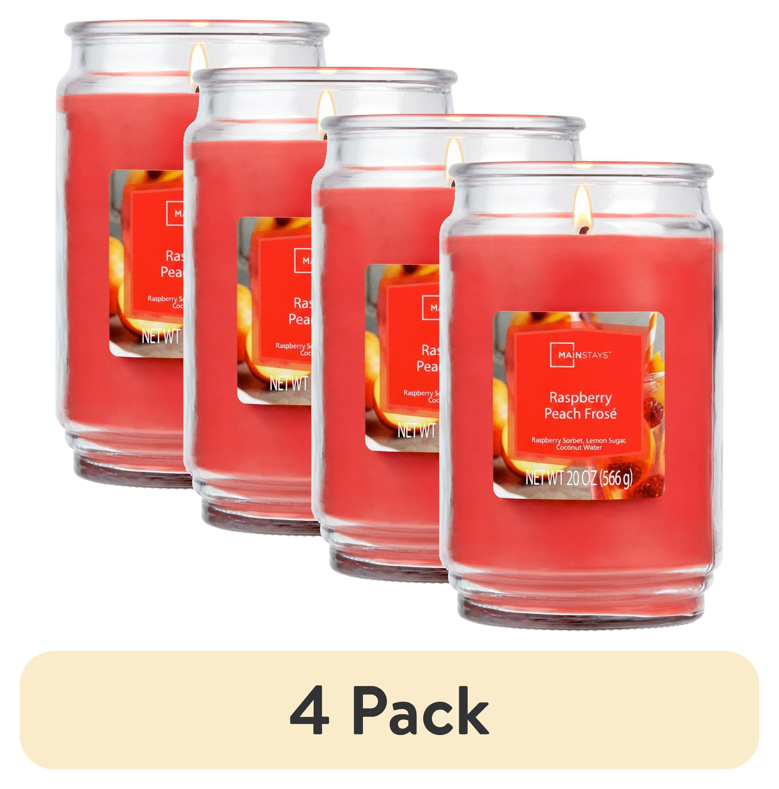 (4 pack) Mainstays Single-Wick Scented Glass Jar Candle, Raspberry Peach Frosé, 20 oz