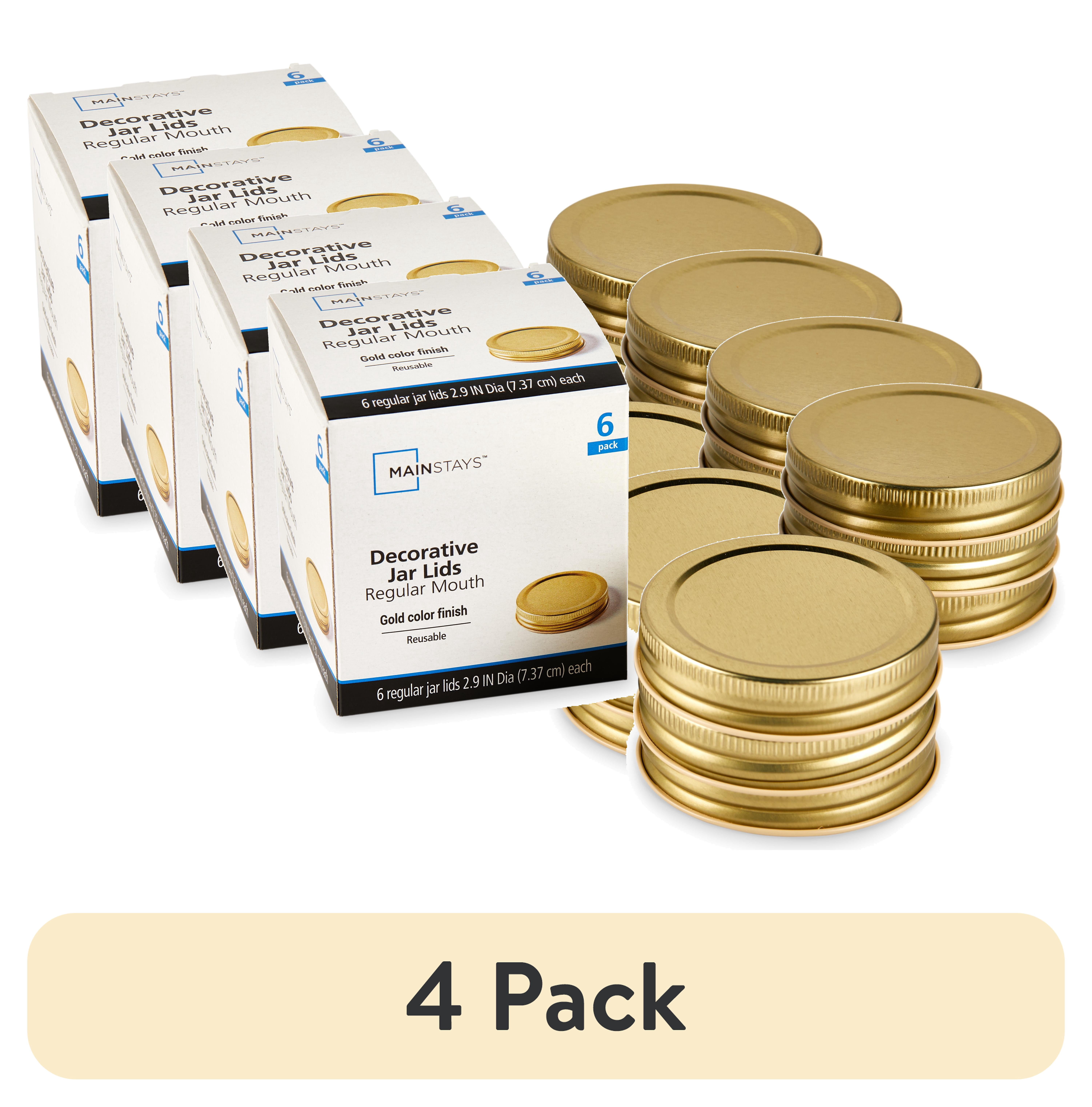 (4 pack) Mainstays 6-Pack Metal Mason Jar Lids - Regular Mouth, One-Piece Reusable Canning Jar Lids with Screw-Top for Pantry Storage and Crafts, Fits All Brands Regular Mouth Mason Jars