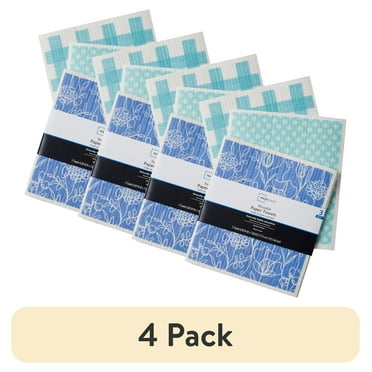 (4 pack) Mainstays Reusable Kitchen Dish Cloth Towels 3 Pack, Blue Multi