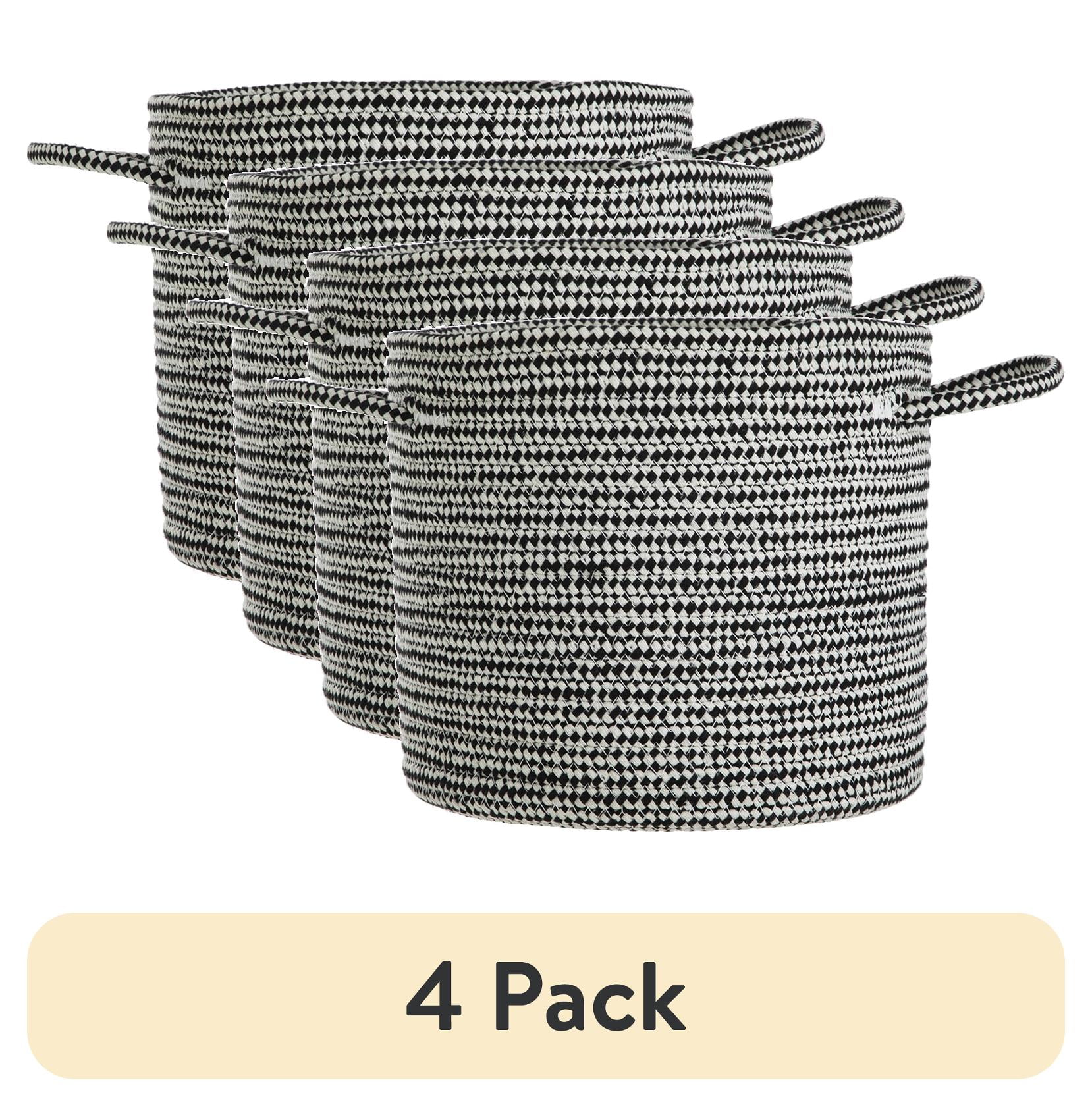 (4 pack) Mainstays Round Black and White Cotton Rope Decorative Storage Basket with Handles