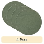 (4 pack) Mainstays Round Braided Placemat - Hedge Green - 14" Diameter, Polyester