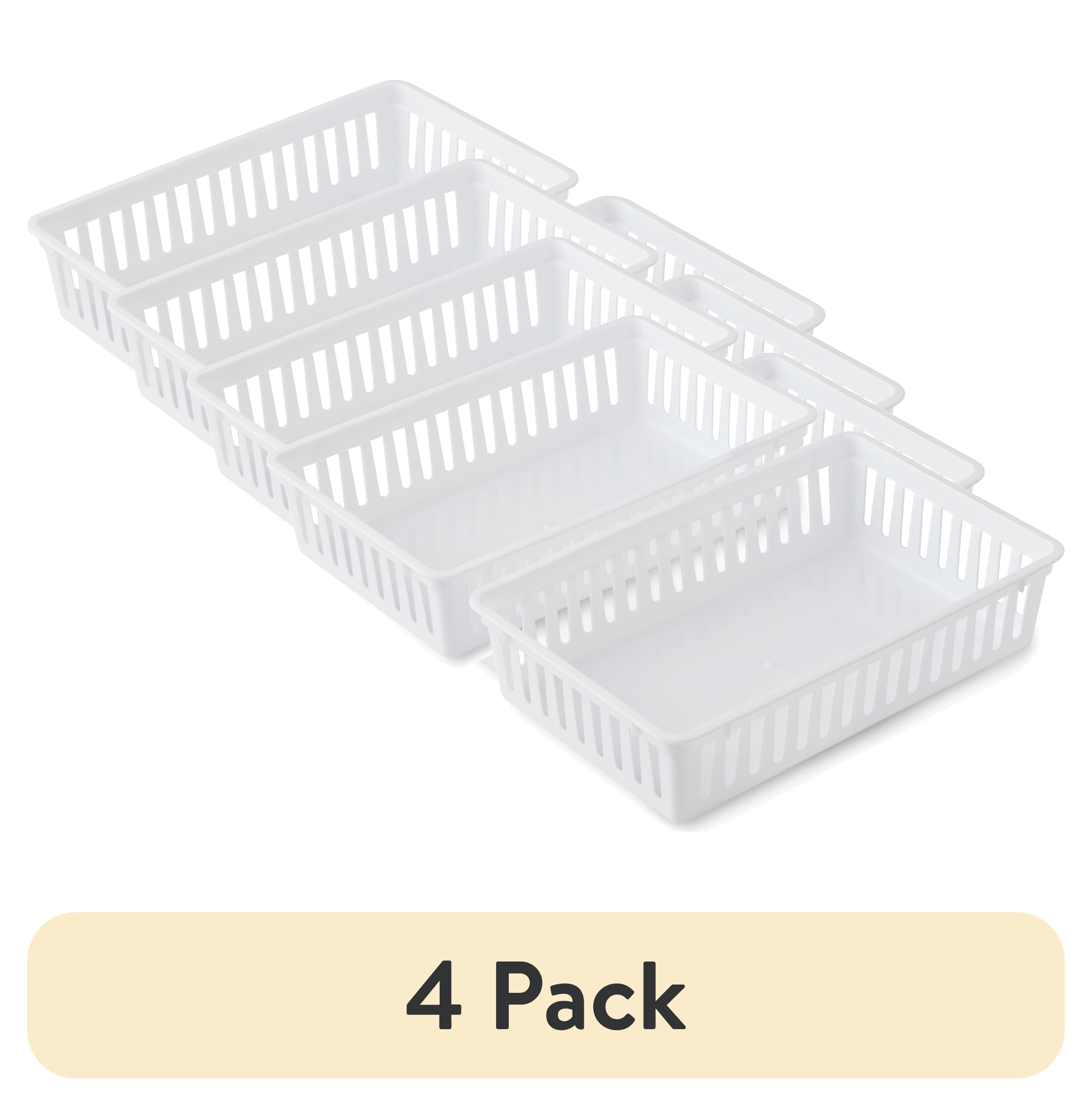 (4 pack) Mainstays 2-Pack Plastic Drawer Organizer Storage Bin Set, Mini Drawer Storage Containers for Kitchen Drawer, Desk Drawer and Bathroom Drawer Organization, Arctic White, 10.3" x 6.5" x 2.4"