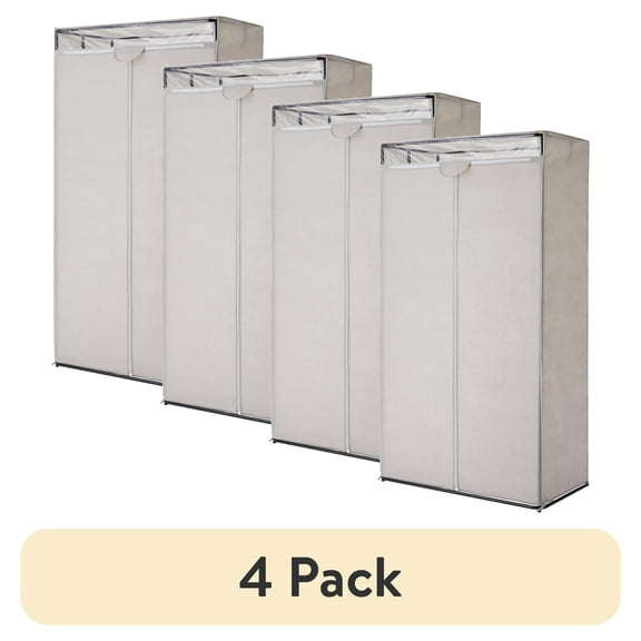 (4 pack) Mainstays 1-Tier Portable Zippered Closet Storage Organizer for Clothes, 36", Grey Pumice, Bedroom