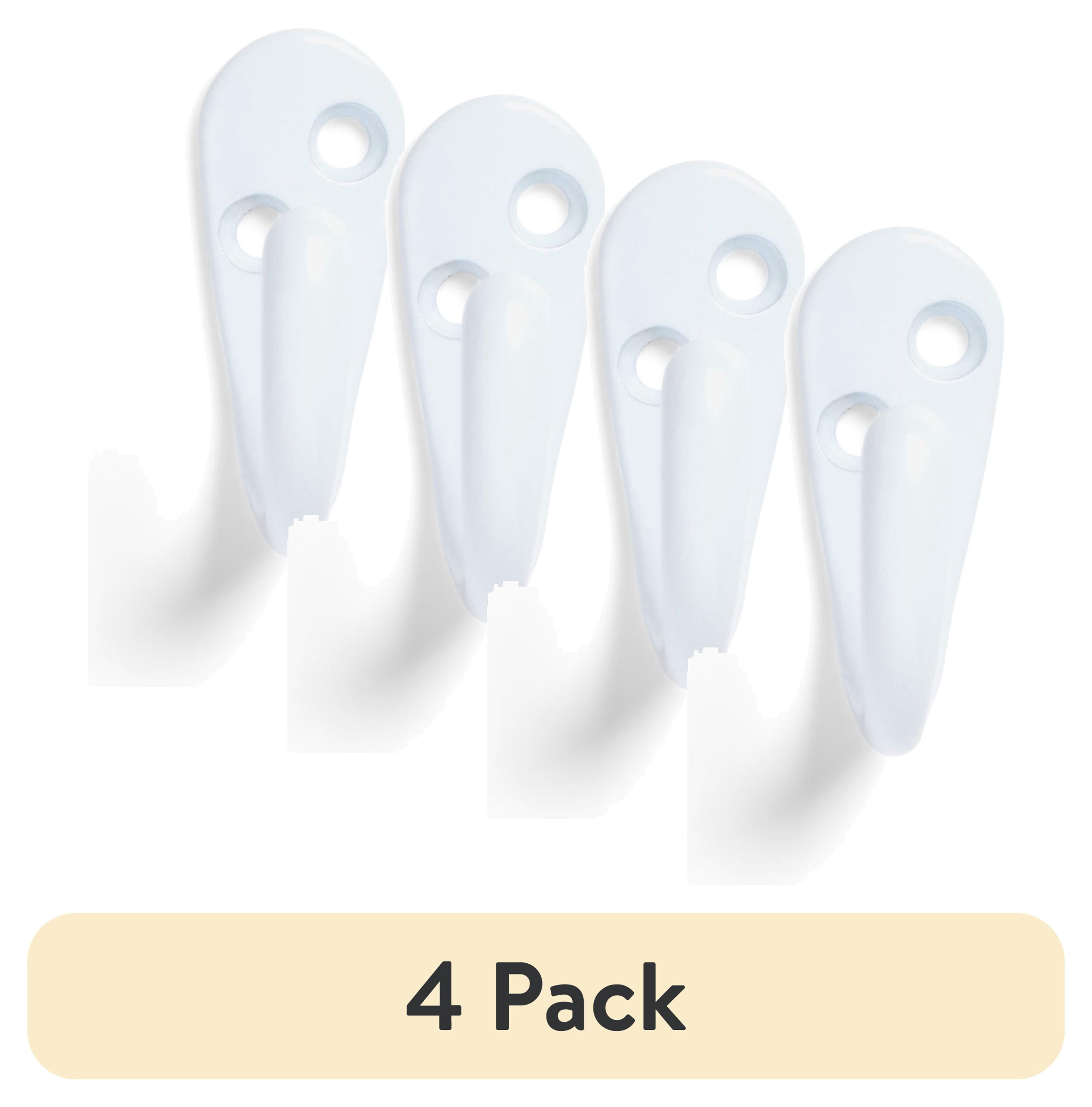 (4 pack) Mainstays, White Metal Hooks, Clutter-Free Hooks for Hanging Towels and Coats, 10 lbs Capacity, 6 Pack
