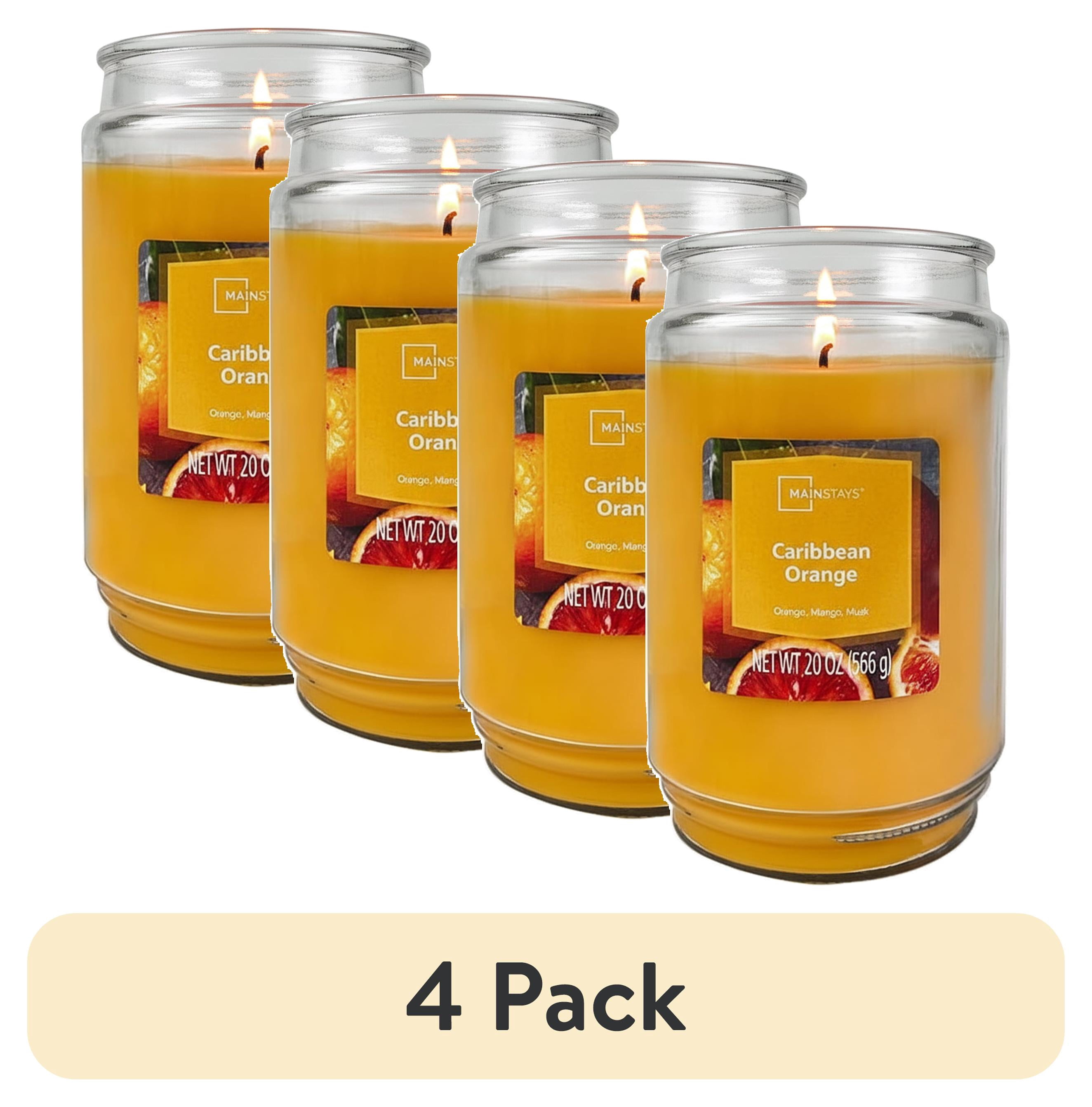 (4 pack) Mainstays Single-Wick Scented Glass Jar Candle, Caribbean Orange, 20oz.