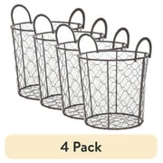 (4 pack) Mainstays Small Brown Chicken Wire Storage Basket with Handles