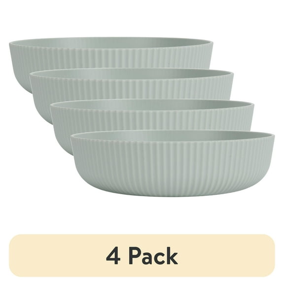 (4 pack) Mainstays - Soft Sea Green Eco-Friendly Recycled Plastic Dinner Bowl, 43-Ounce