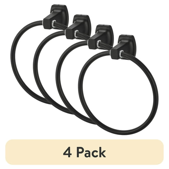 (4 pack) Mainstays Square Matte Black Steel Wall Mount Towel Ring