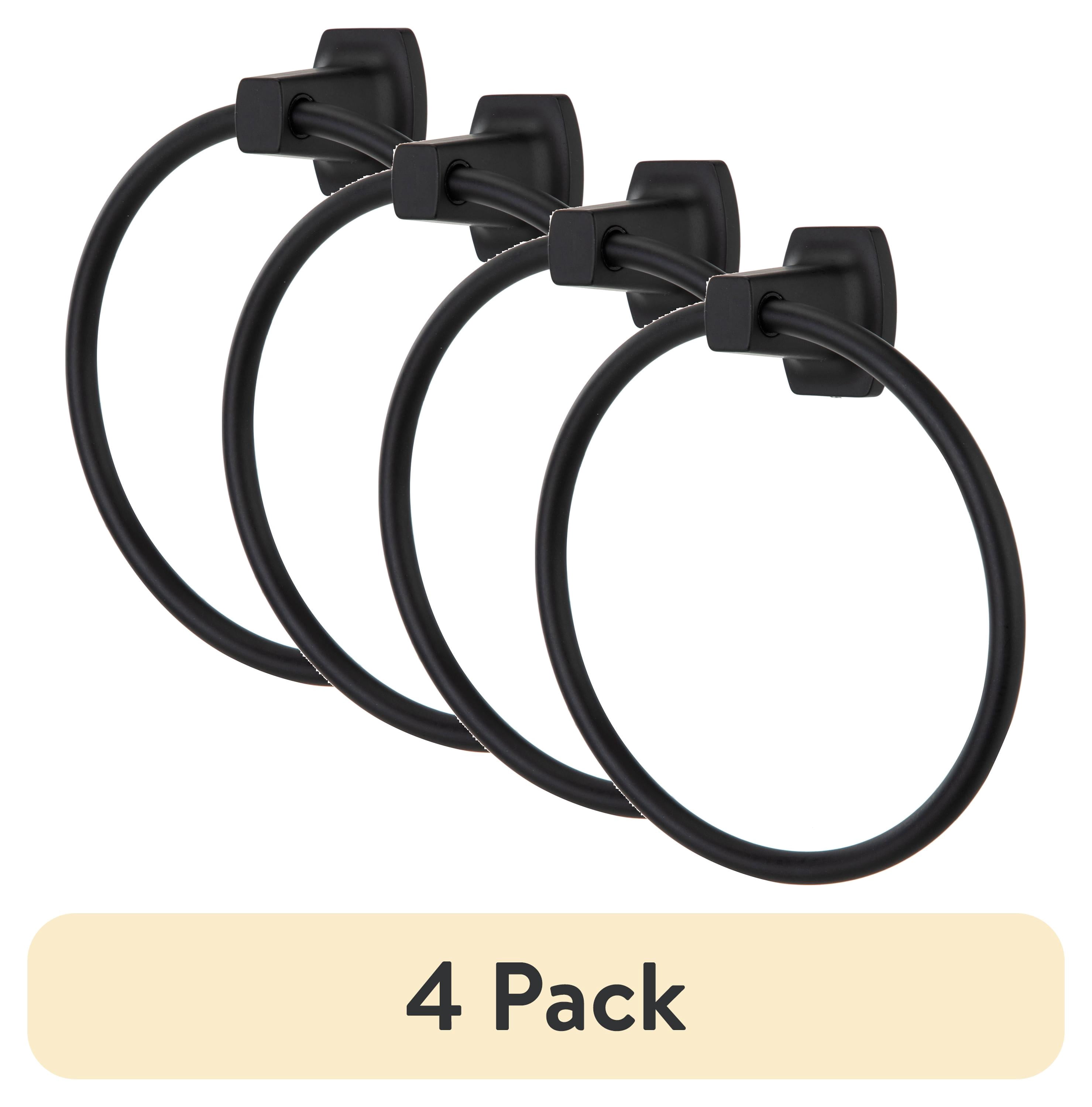 (4 pack) Mainstays Square Wall Mount Towel Ring, Matte Black, 7.1 in