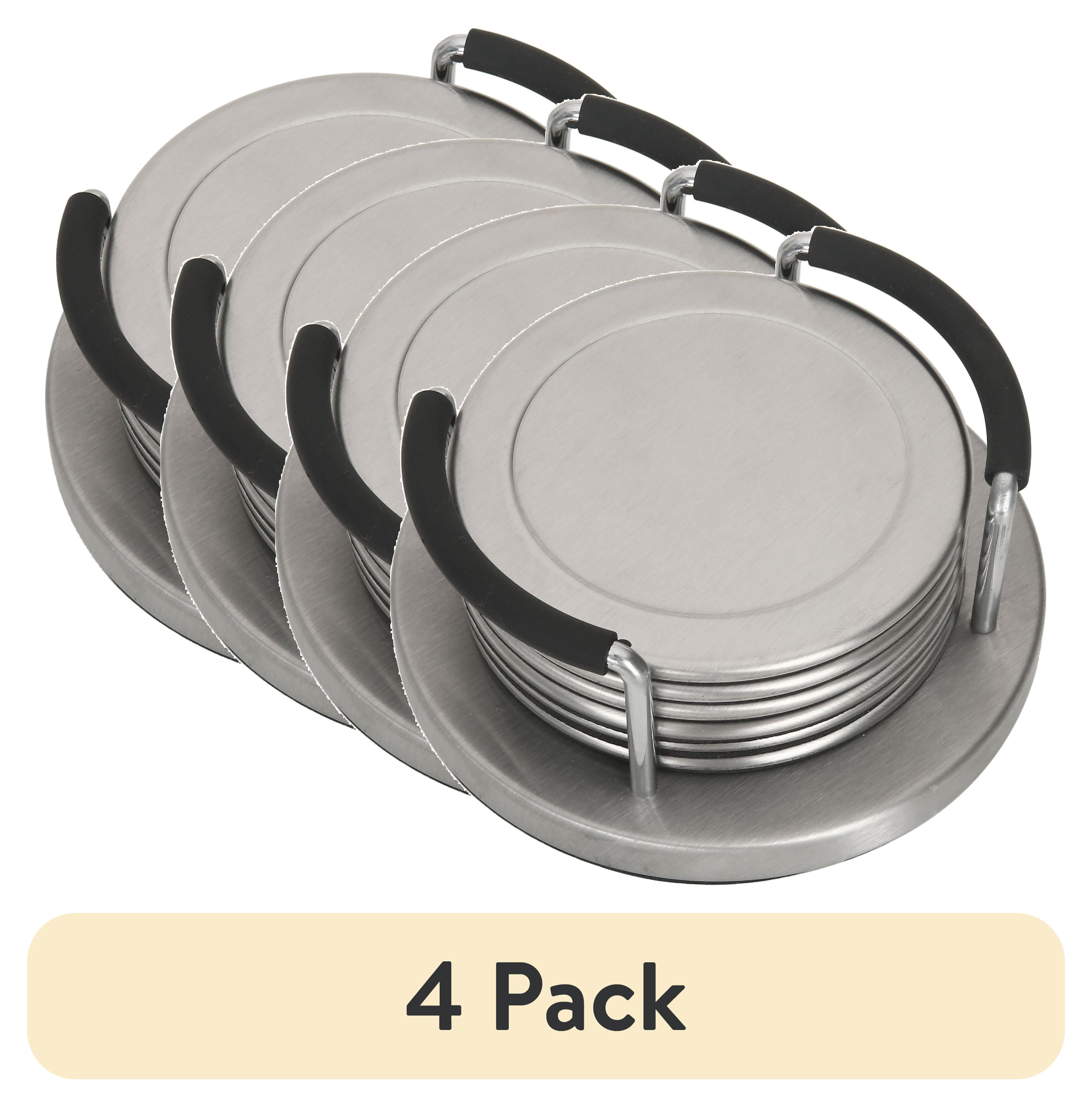 Mainstays Stainless Steel Coaster Set and Holder, 3.9-inch