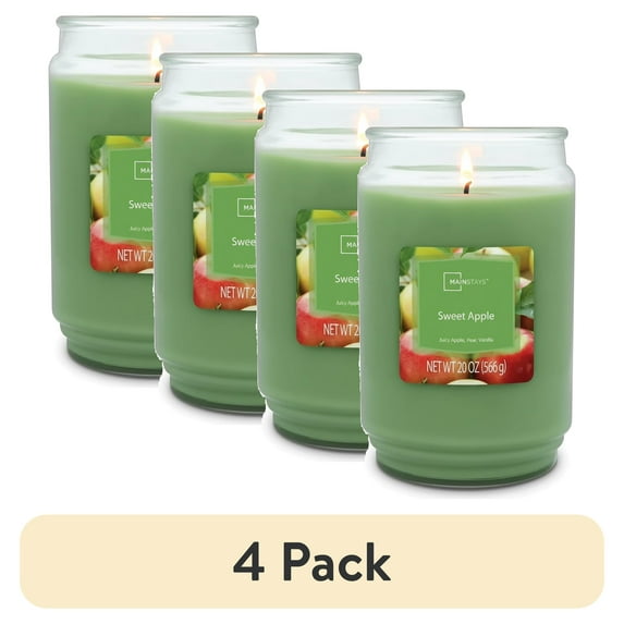 (4 pack) Mainstays Single-Wick Scented Glass Jar Candle, Sweet Apple, 20oz.