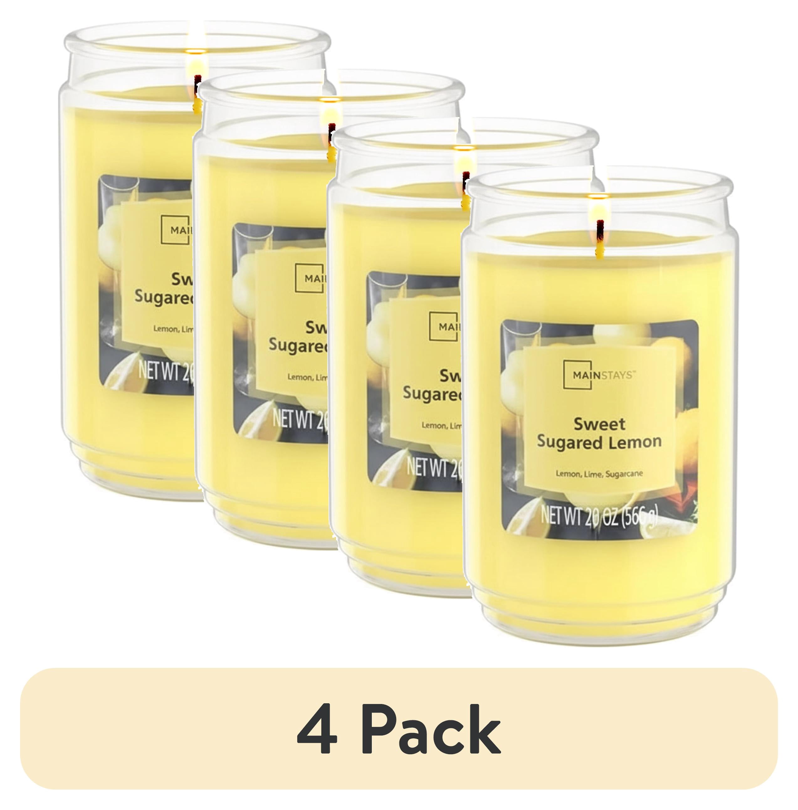 (4 pack) Mainstays Sweet Sugared Lemon Scented Single-Wick Glass Jar Candle, 20 oz