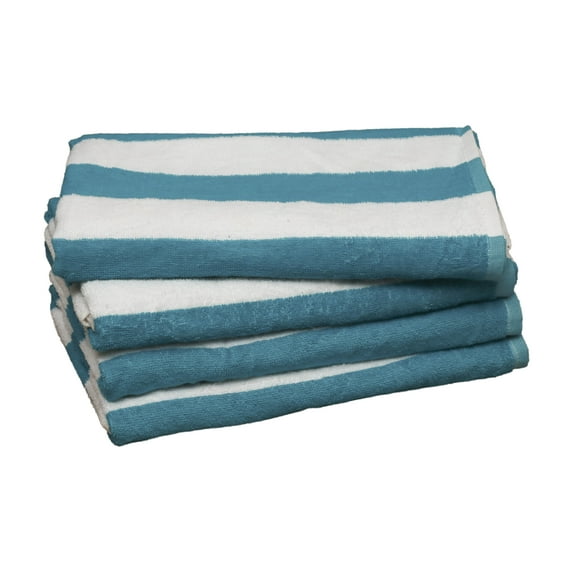 (4 pack) Mainstays Teal & White Cabana Stripe Beach Towel, 28" x 58"