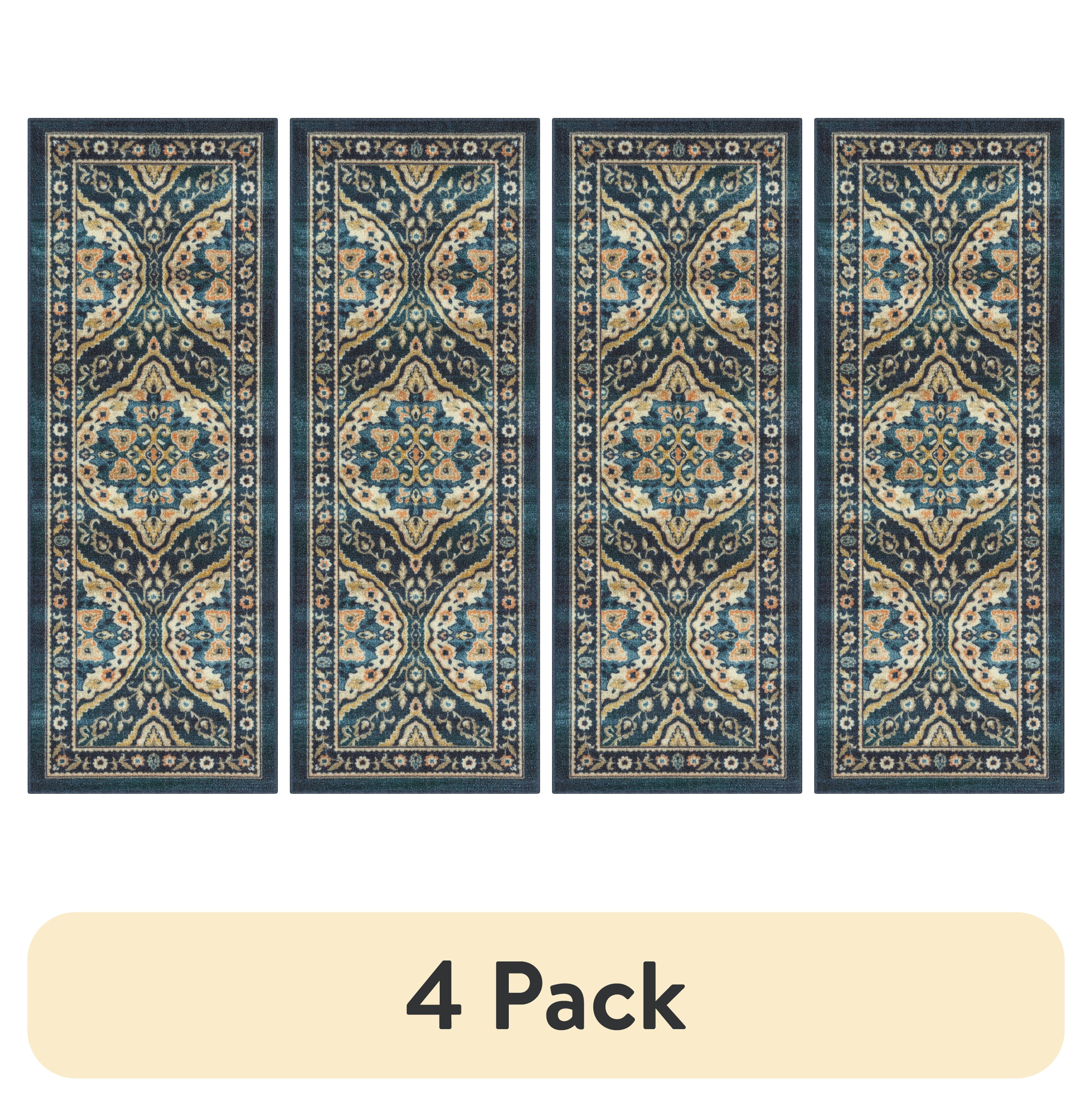 (4 pack) Mainstays Traditional Persian Teal Medallion Indoor Hallway Runner Rug, 1'8"x5'