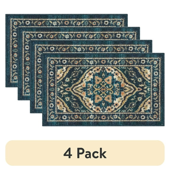 (4 pack) Mainstays Traditional Persian Teal Blue Print Indoor Accent Rug, 1'8"x2'10"
