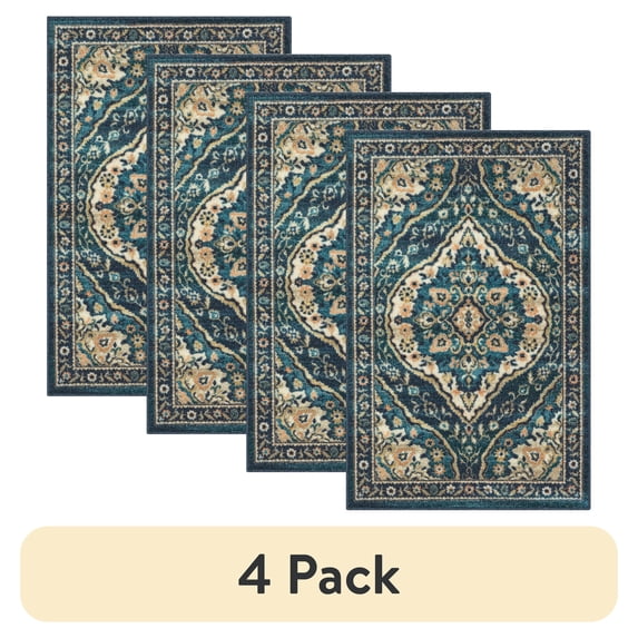 (4 pack) Mainstays Traditional Persian Teal Blue Print Indoor Accent Rug, 2'6"x3'10"