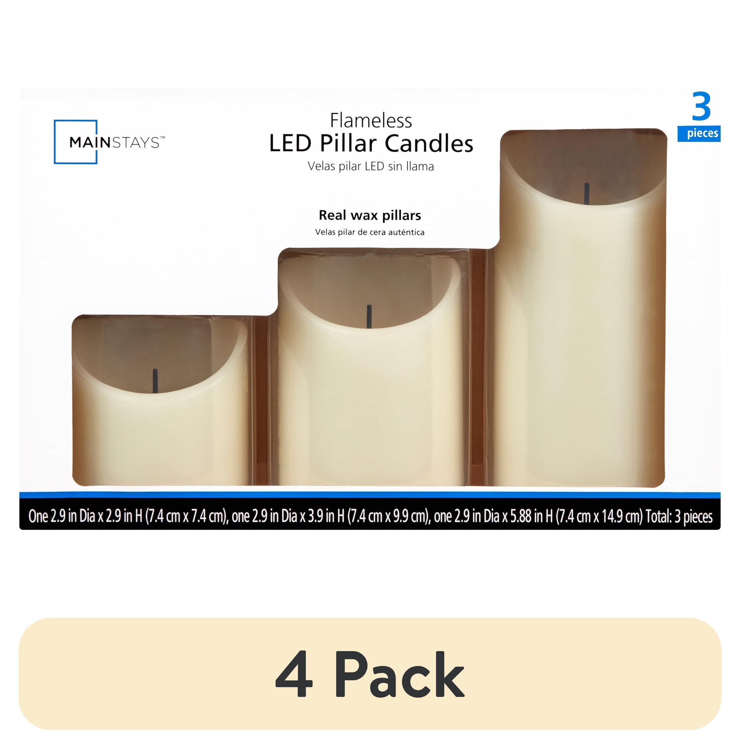 (4 pack) Mainstays Unscented Flameless LED Pillar Candle, Ivory, Various Sizes, 3 Count