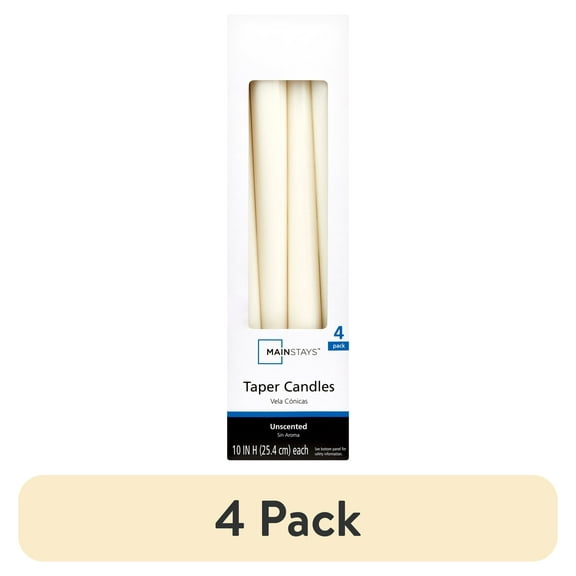 (4 pack) Mainstays Unscented Taper Candle, Ivory, 4-Pack, 10 inches Long