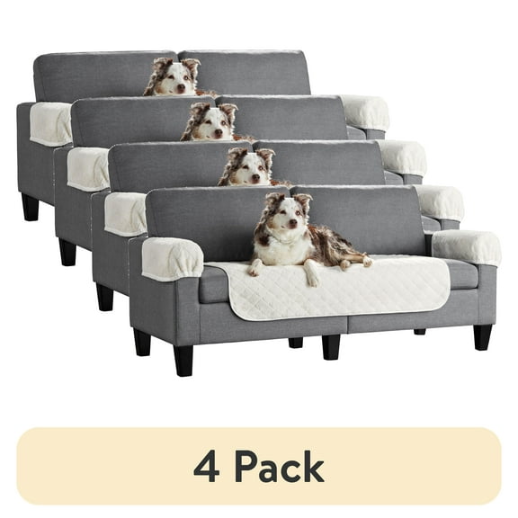 (4 pack) Mainstays Waterproof Sherpa Fabric Loveseat Furniture Cover, Fits 2 People, 3-Piece, Cream White