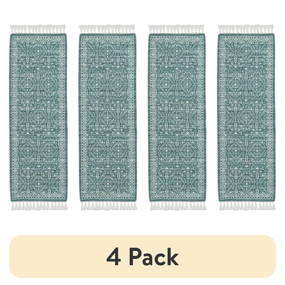 (4 pack) Mainstays Wexford Vintage Indoor Runner Rug, Teal, 20” x 60”