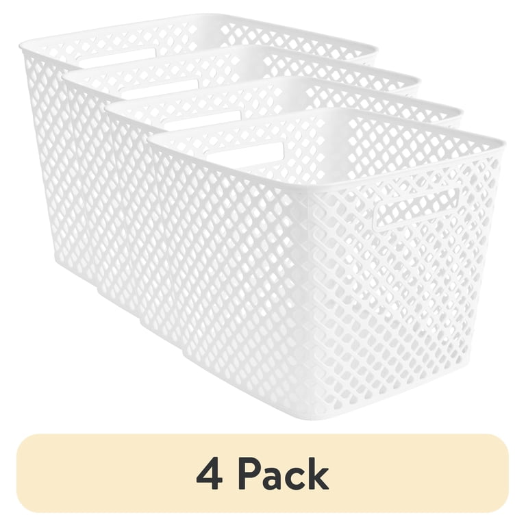 4 pack) Mainstays Cube White Decorative Plastic Storage Basket, 13