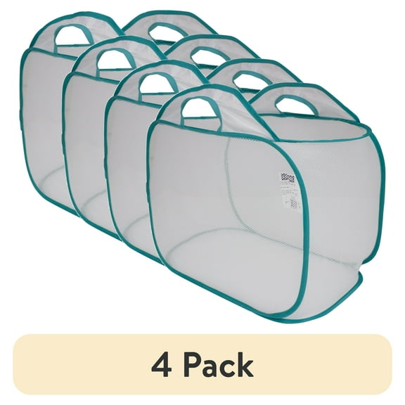 (4 pack) Mainstays White Mesh Pop-Up Laundry Basket with Heavy Duty Handles, 21 x 13 x 15.5 Inches