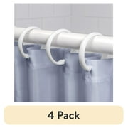 (4 pack) Mainstays White Plastic Durable O-Shaped Shower Curtain Ring Hooks, 12 Count