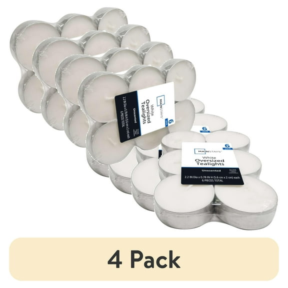 (4 pack) Mainstays White Unscented Indoor/Outdoor Oversized Tealight Candles,6 Count
