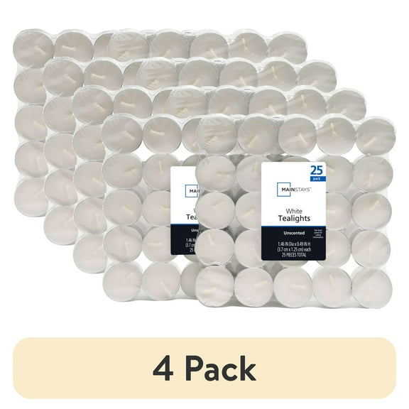 (4 pack) Mainstays White Unscented Indoor/Outdoor Tealight Candles,25 Count