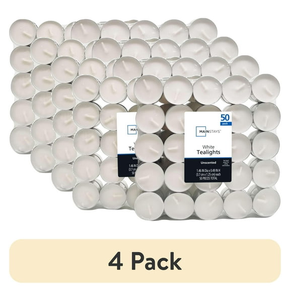 (4 pack) Mainstays White Unscented Tealight Candles 50-Count Indoor Outdoor