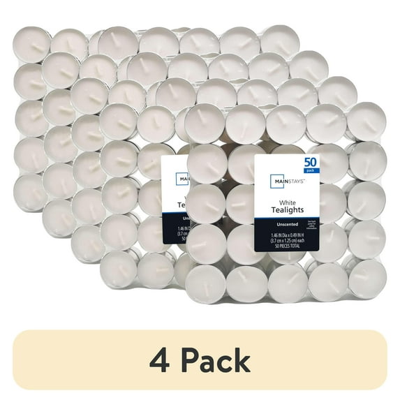 (4 pack) Mainstays White Unscented Tealight Candles 50-Count Indoor Outdoor