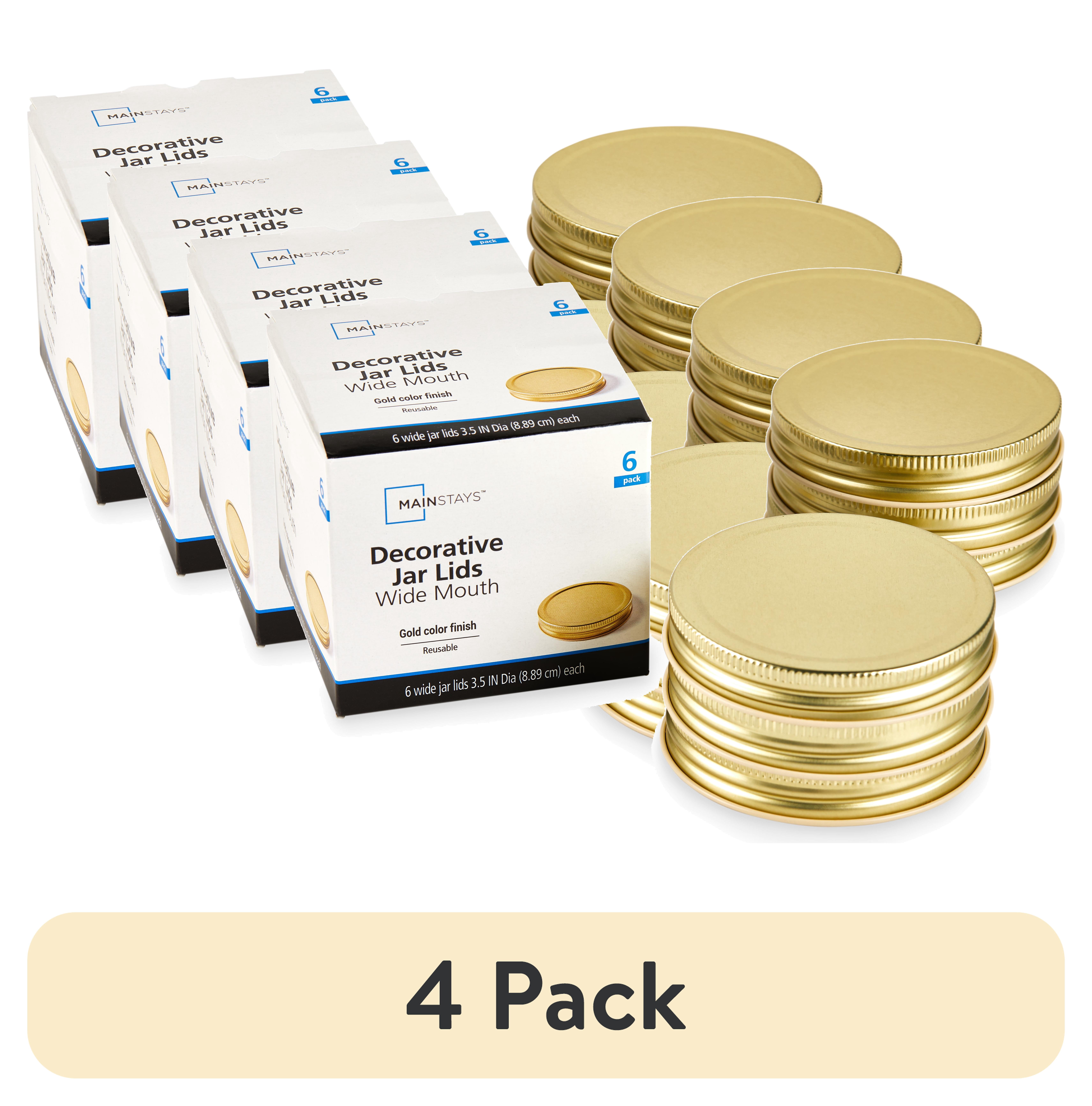 (4 pack) Mainstays 6-Pack Metal Mason Jar Lids - Wide Mouth, One-Piece Reusable Canning Jar Lids with Screw-Top for Pantry Storage and Crafts, Fits All Brands Wide Mouth Mason Jars