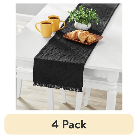 (4 pack) Mainstays Woven Diamond Table Runner - Black - 14"x72", Cotton
