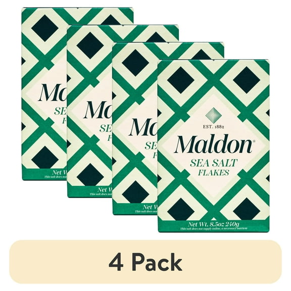 (4 pack) Maldon Sea Salt Flakes, Organic Pyramid Crystals (8.5 oz)