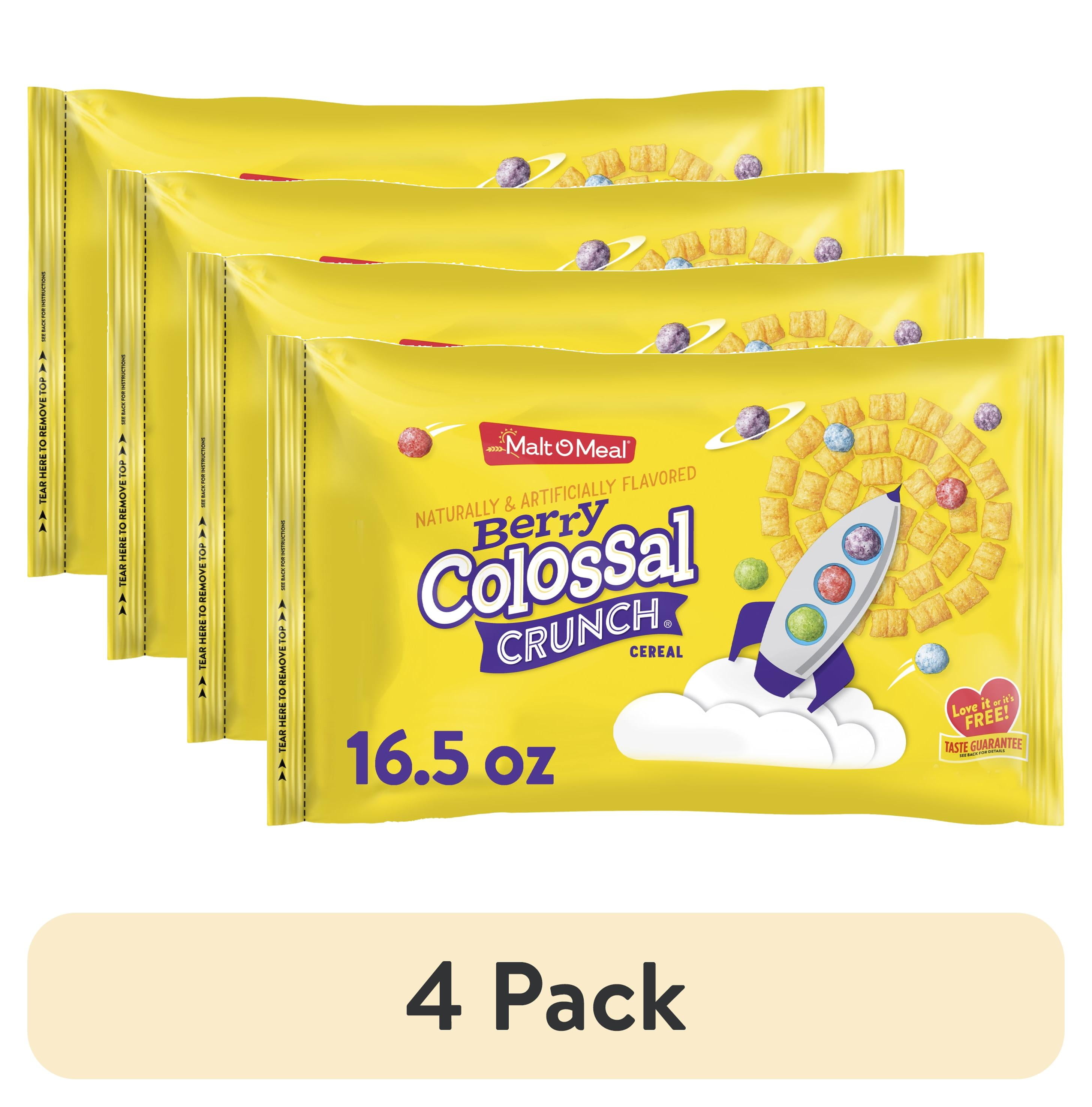 (4 pack) Malt-O-Meal Berry Colossal Crunch Breakfast Cereal, Crunchy 16.5 oz Resealable Cereal Bag