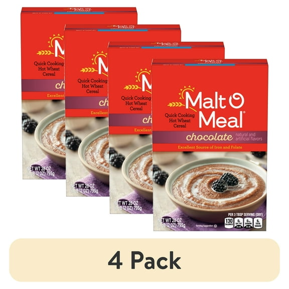 (4 pack) Malt-O-Meal Chocolate Quick Cooking Hot Wheat Cereal, Shelf-Stable, Kosher, Hearty, 28 oz. Box