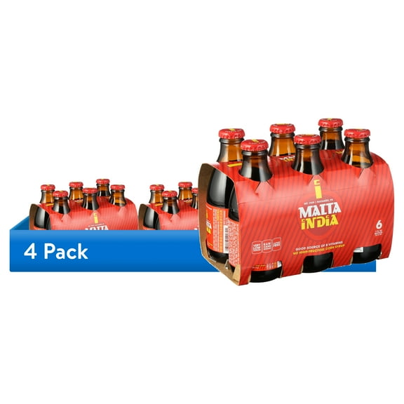 (4 pack) Malta India Malt Beverage, 6 Pack, 7 fl oz Glass Bottles