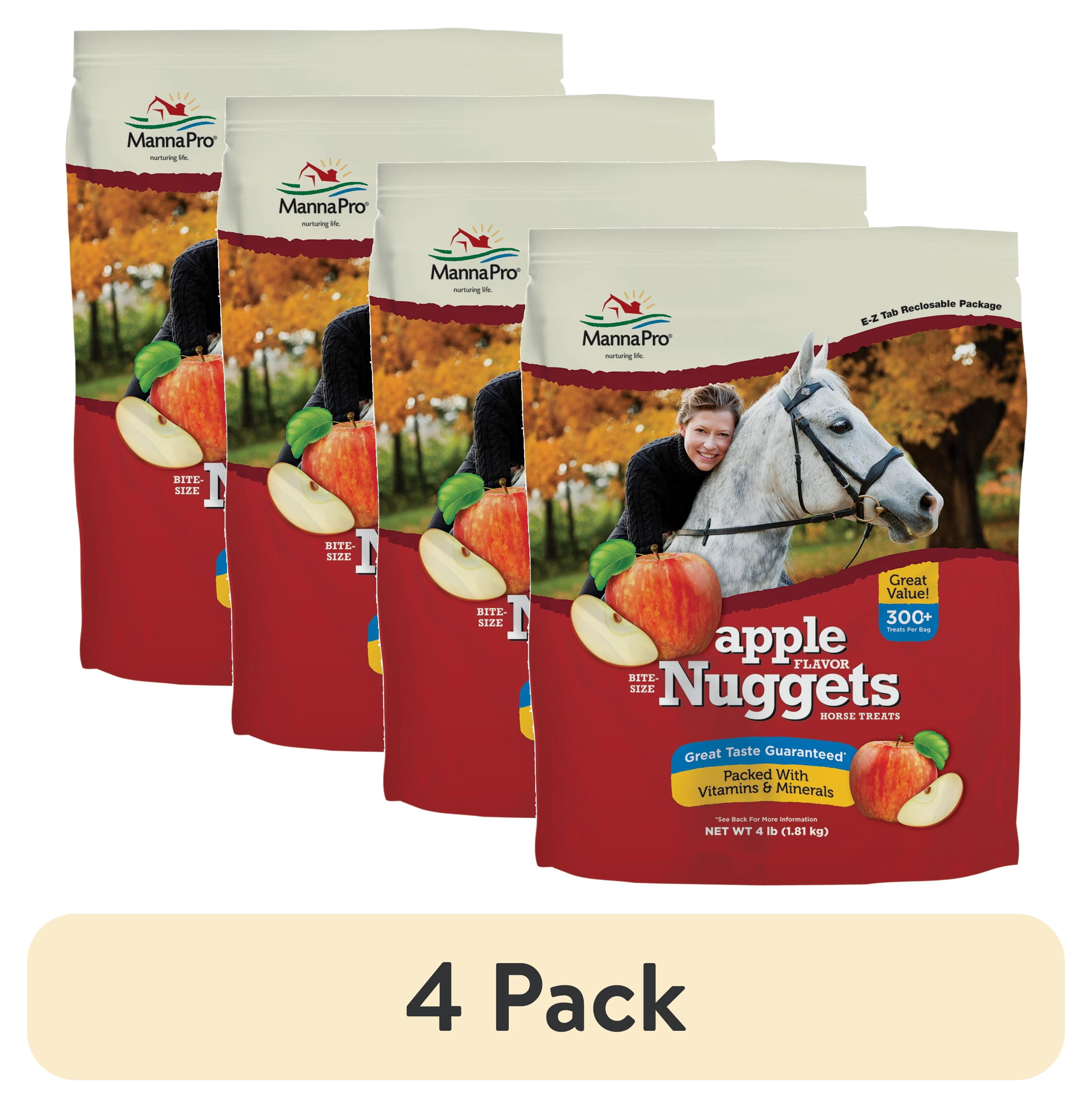 (4 pack) Manna Pro Bite-Size Nuggets Horse Treats, Apple, 4 lbs.