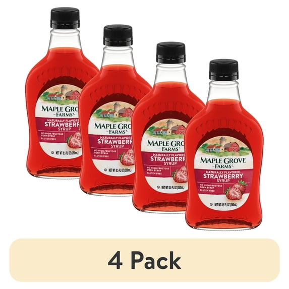 (4 pack) Maple Grove Farms Strawberry Flavored Syrup, Strawberry Syrup, Gluten-Free, 8.5 fl oz Bottle