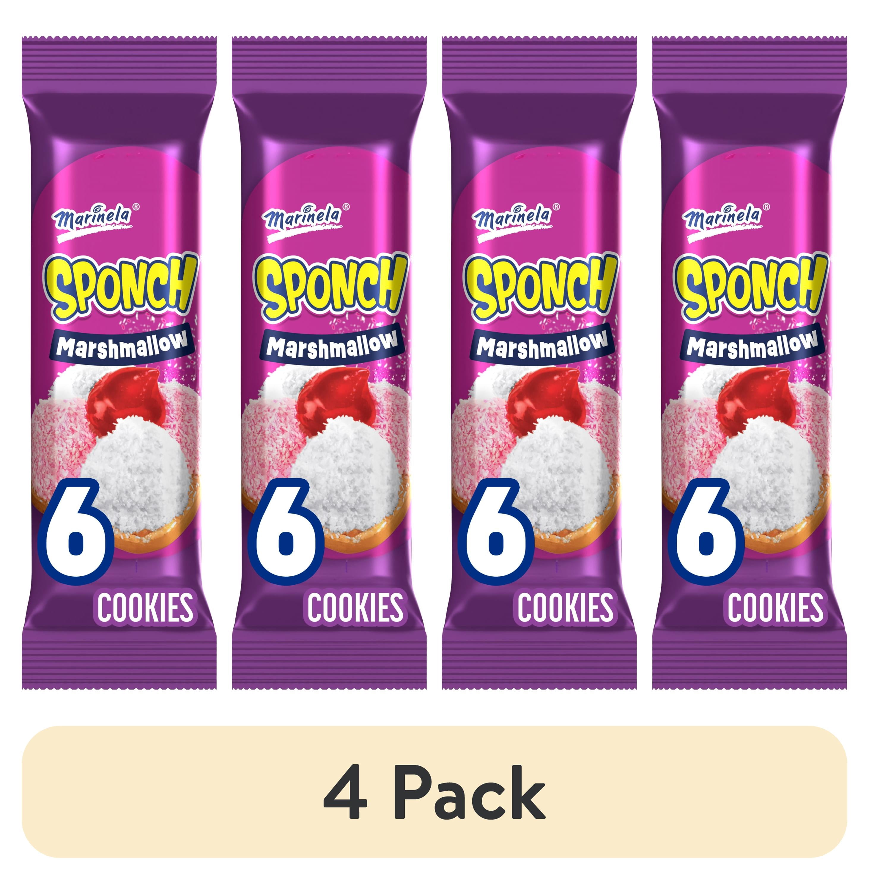 (4 pack) Marinela Sponch Coconut and Strawberry Marshmallow Cookies, 6 count, Cookies, 3.17 oz Bag