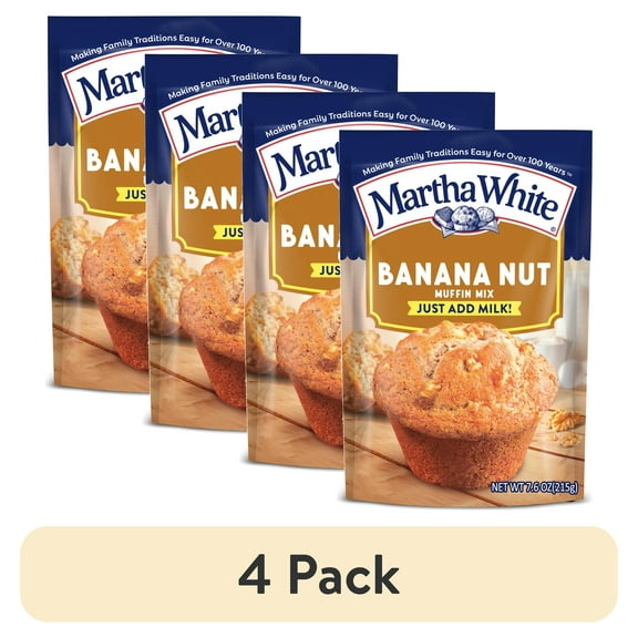 (4 pack) Martha White Banana Nut Muffin Mix, 7.6 oz Bag