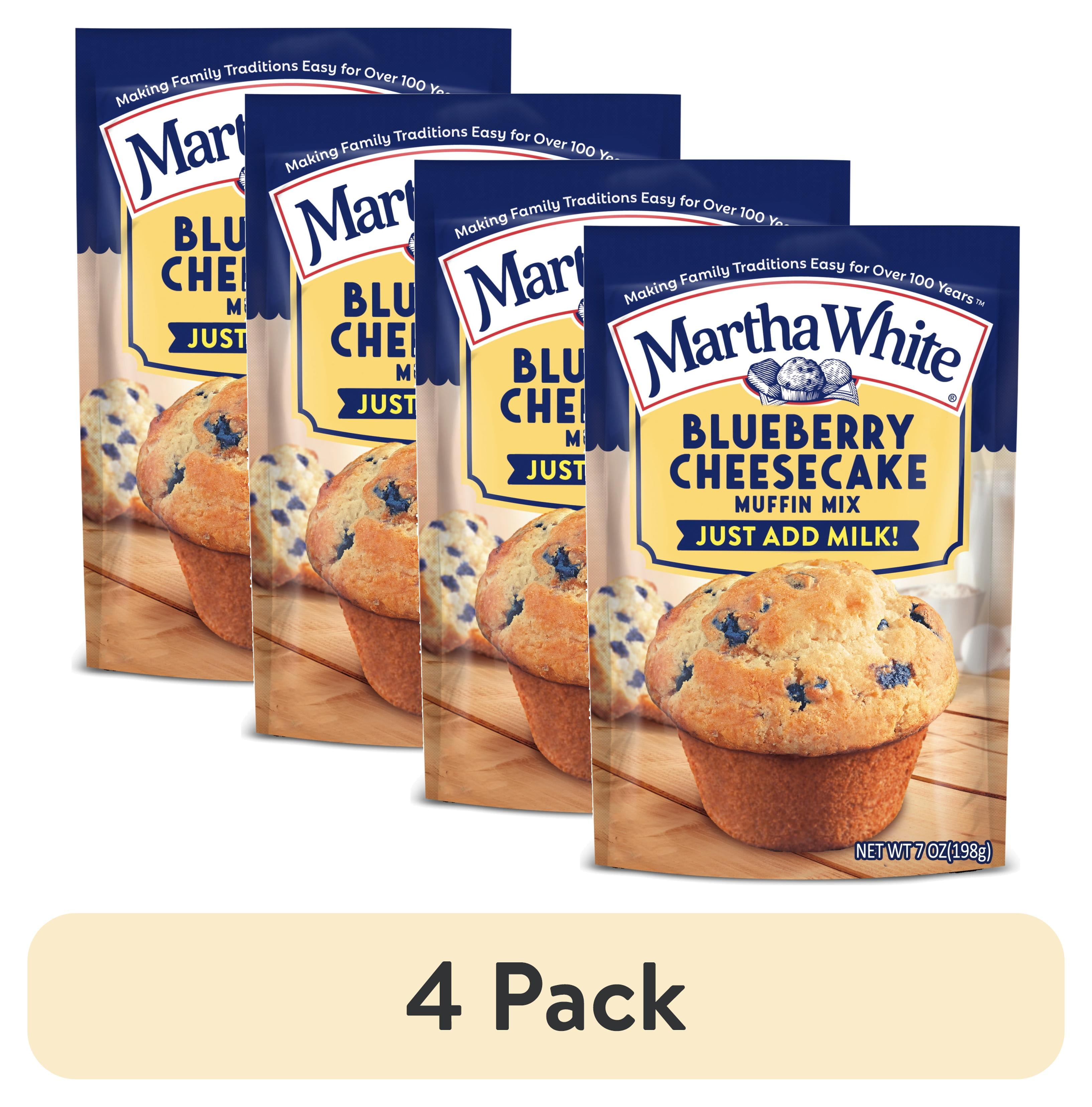 (4 pack) Martha White Blueberry Cheesecake Muffin Mix, 7 oz Bag