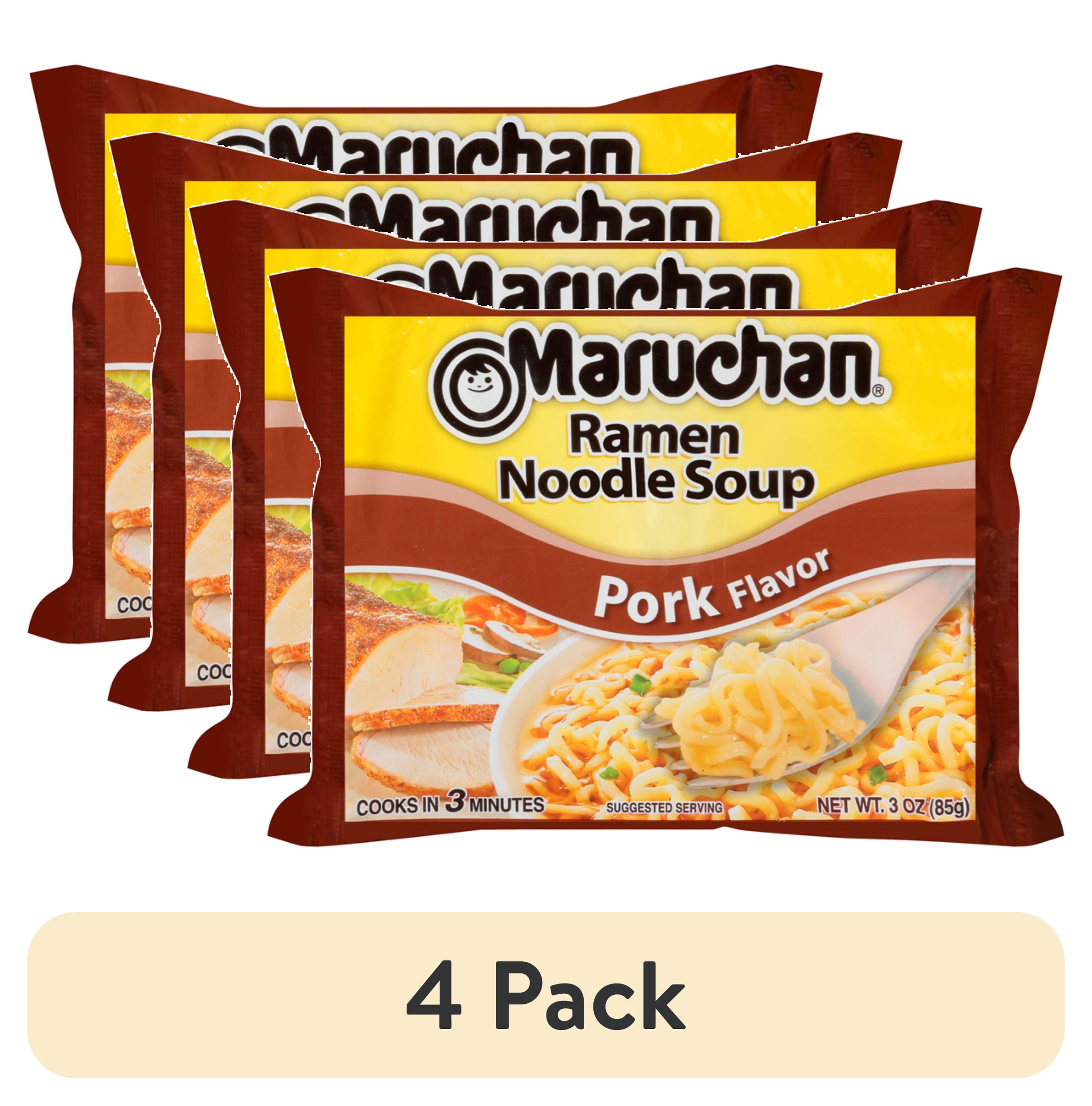 (4 pack) Maruchan Ramen Noodle Soup, Pork Flavor Instant Noodles, Shelf Stable, 3 oz Package
