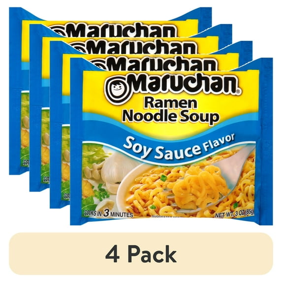 (4 pack) Maruchan Ramen Noodle Soup, Soy Sauce Flavor Instant Noodles, 3 oz