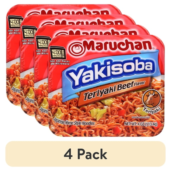 (4 pack) Maruchan Yakisoba Teriyaki Beef Flavor Noodles, 4 oz Shelf Stable Package