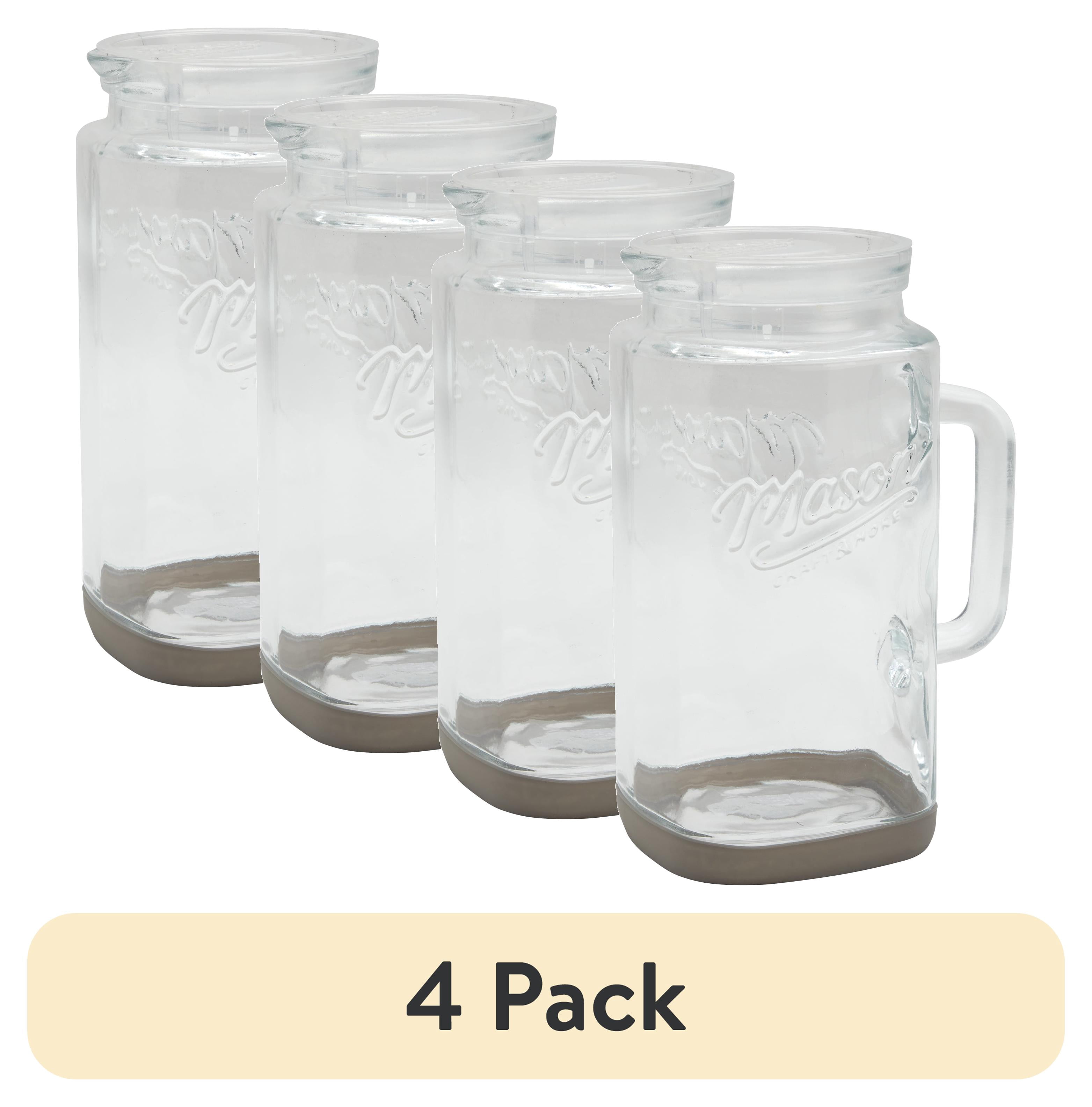 (4 pack) Mason Craft & More Glass 0.5 Gallon Pitcher with Removable Plastic Lid and Silicone Base, Gray, Well Suited to Cold Drink Preparation