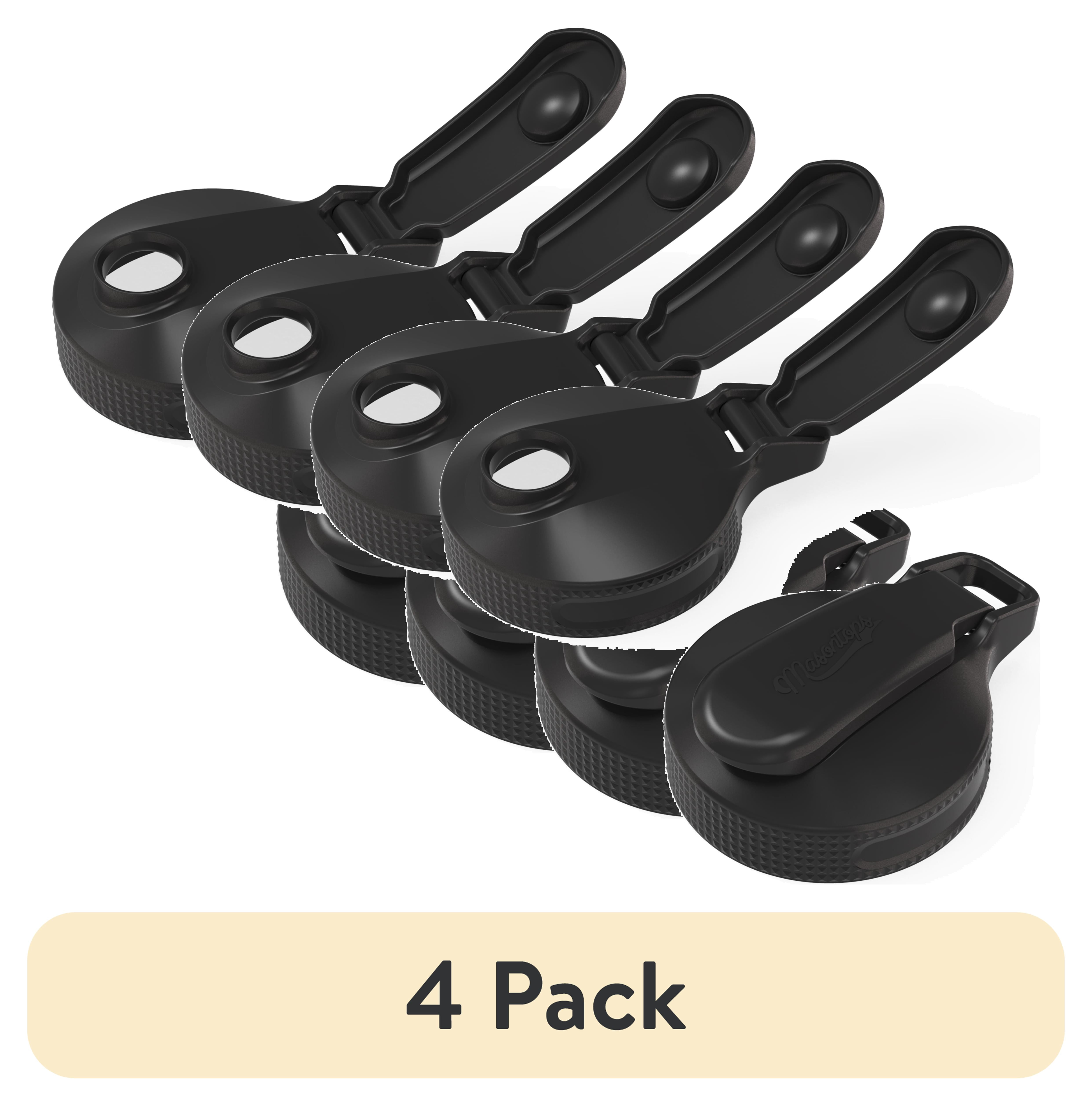 (4 pack) Masontops Regular Mouth Mason Jar Lid with Flip Top Pour Spout, Reusable Plastic Canning Jar Lid for Liquid and Dry Food Storage, BPA-Free and Dishwasher Safe, Black