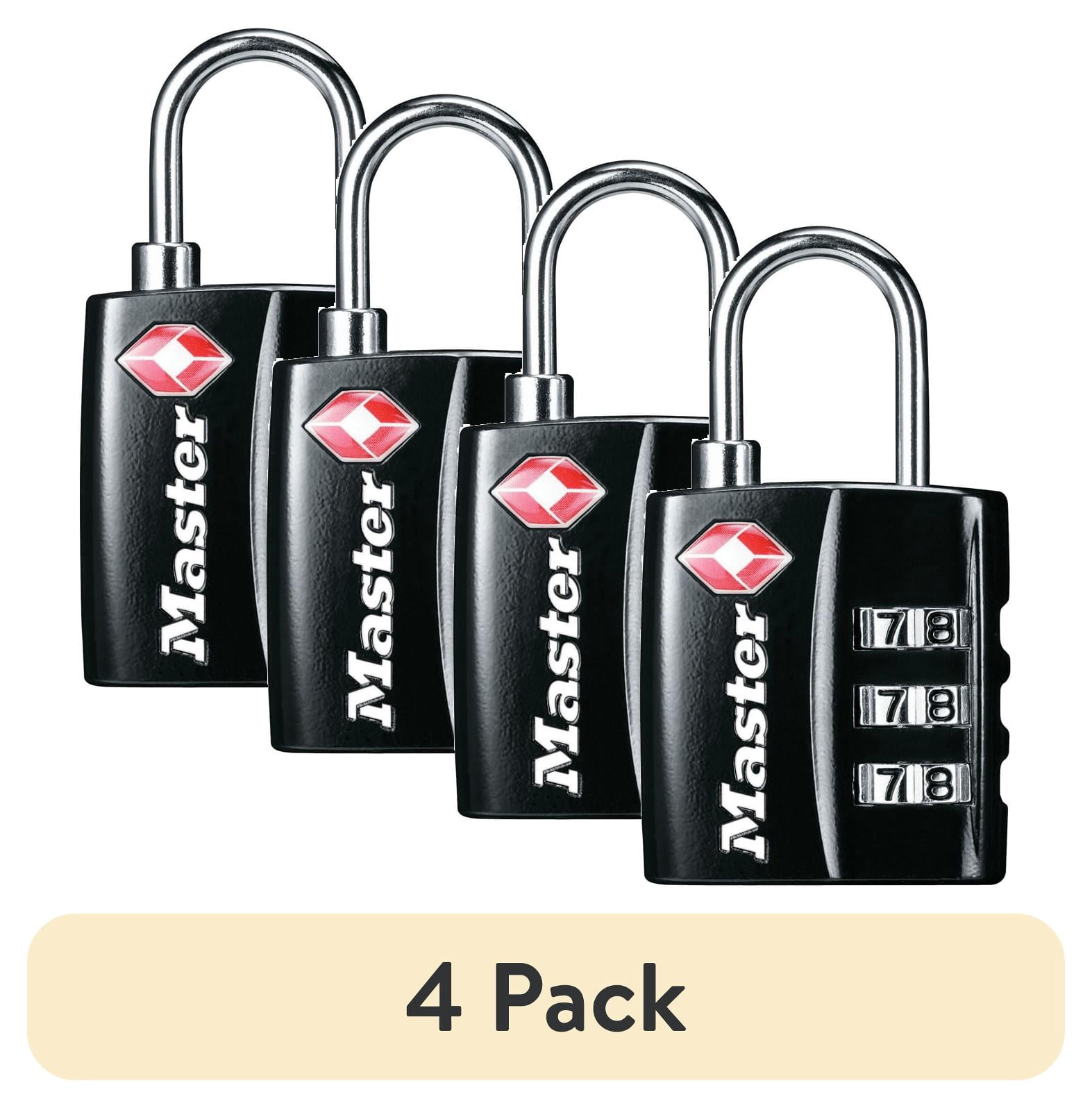 (4 pack) Master Lock TSA Approved 3 Dial Resettable Combination Luggage Lock, Black