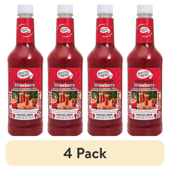 (4 pack) Master of Mixes Strawberry Daiquiri/Margarita Mixer Ready To Use, 1 Liter Plastic Bottle, Shelf-Stable