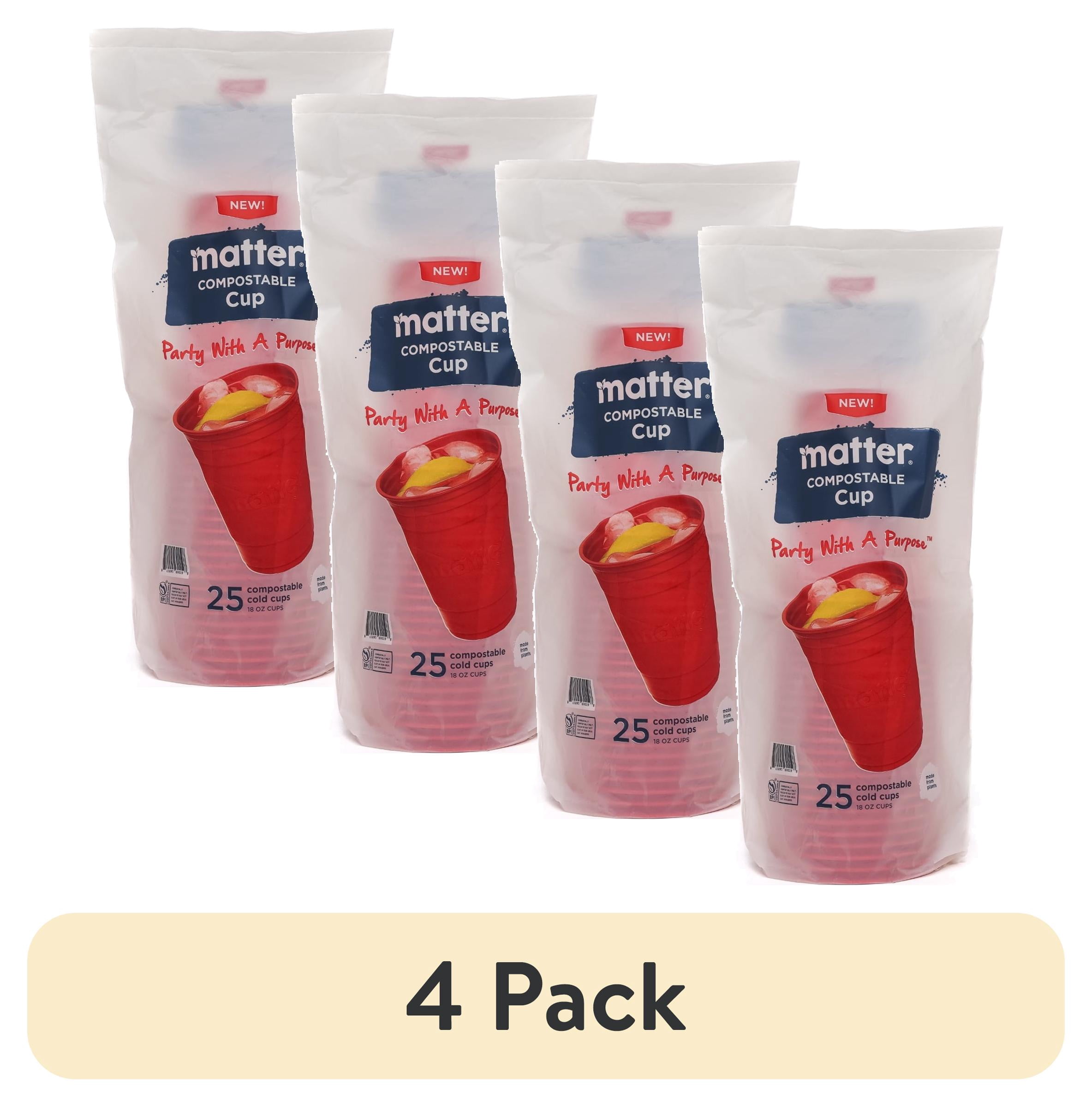(4 pack) Matter Compostable Red Disposable Cups, 18 oz, 25 Count